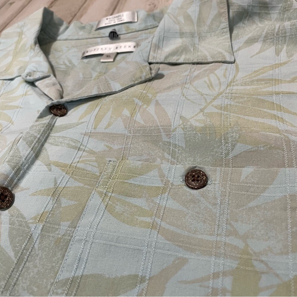 GEOFFREY‎ BEENE Mens XL Tropical Leaf Print Short Sleeve Silk Button Up Shirt - Picture 6 of 9